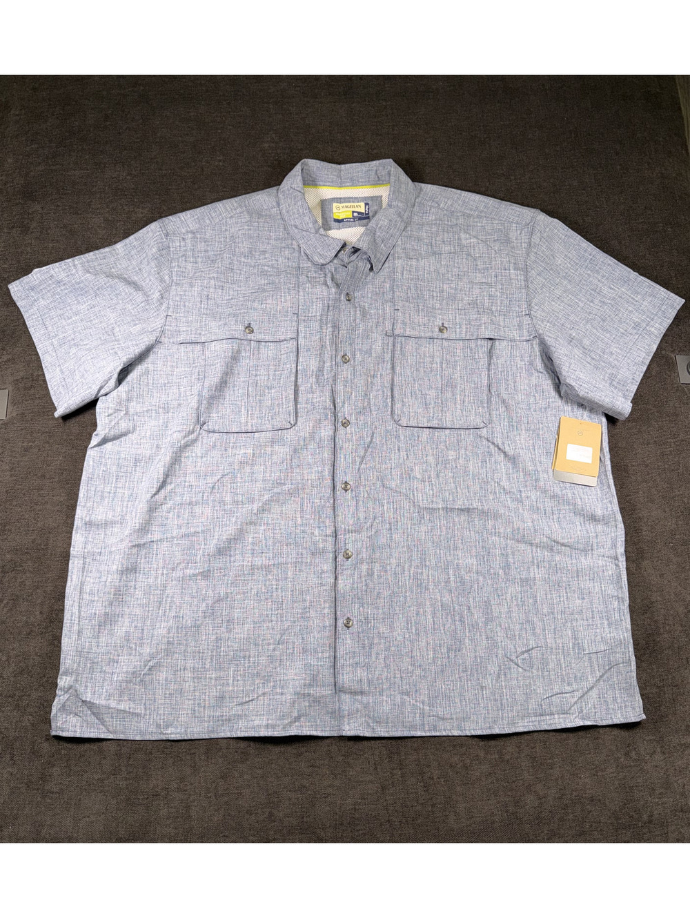 Magellan Outdoors Men's Adventure Gear Blackout Blue Heather Short Sleeve Button